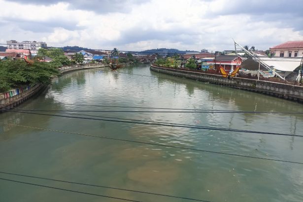 Sungai Karang Mumus yang berubah warna menjadi hijau