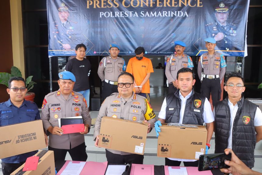 Polresta Samarinda Menggelar Konfrensi Pres Wakar Bawaslu Maling Sebuah Unit Laptop.