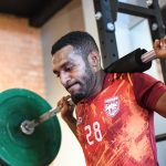 Para pemain Borneo FC Samarinda saat latihan fisik.